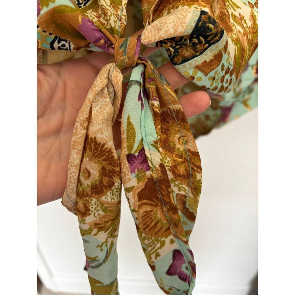 Vintage Cienna Patchwork Silk Blend Tie Front Blouse Boho Festival Top S/M - Picture 6 of 12